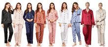 Load image into Gallery viewer, Navy Satin Pyjamas with Long Sleeve and Long Pants, Bridesmaid Pyjamas, Birthday Pyjamas, Bride Pyjamas, Various Colours Available