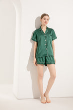 Load image into Gallery viewer, Personalised Pocket & Shorts Bride, Bridesmaids Bridal Party Pyjamas Satin Wedding Pyjama Set Silky Soft Eucalyptus Green Forest Sage Moss