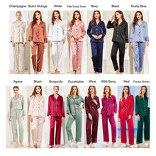 Load image into Gallery viewer, Plain Bridesmaid Pyjamas, Satin Pyjamas, Green Pjs, Bridal Pyjamas, Christmas Gift, Matching Pyjamas,  Long Sleeve Long Pants Satin Pyjamas