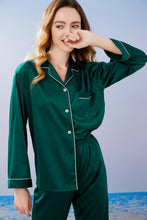 Load image into Gallery viewer, Emerald Green Pyjamas, Bridal Pjs, Personalised Pajamas, Long Sleeve Long Pants Satin Pyjamas