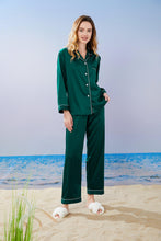 Load image into Gallery viewer, Emerald Green Pyjamas, Bridal Pjs, Personalised Pajamas, Long Sleeve Long Pants Satin Pyjamas