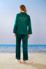 Load image into Gallery viewer, Forest Green Personalised Bridesmaid Pyjamas, Bridal Pyjamas, Long Sleeve Long Pants Satin Pyjamas