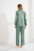 Load image into Gallery viewer, Eucalyptus Pyjamas, Personalised Wedding Hen Party Matching Pajamas, Bridal Party Pjs, Long Sleeve Long Pants Satin Pyjamas