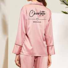 Load image into Gallery viewer, Dusty Rose Pink Personalised Bridal Pjs, Bridesmaid Gift, Long Sleeve Long Pants Satin Pyjamas