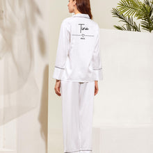 Load image into Gallery viewer, Personalised Bride Pyjamas, Bridesmaid Pyjamas, Bride Pjs, Long Sleeve Long Pants Satin Pyjamas