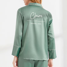 Load image into Gallery viewer, Eucalyptus Pyjamas, Personalised Wedding Hen Party Matching Pajamas, Bridal Party Pjs, Long Sleeve Long Pants Satin Pyjamas