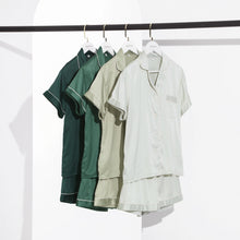 Load image into Gallery viewer, Personalised Satin Pajamas Set, Custom Short Pyjamas Set, Eucalyptus Matching Pjs, Green Bridesmaid Pajamas,Bridesmaid Proposal Gift for Her