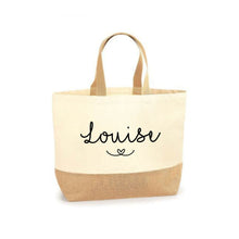 Load image into Gallery viewer, Personalised Large Shopper Tote Bag, Beach Bag, Personalised Jute Shopping Bag, Large Book Bag, Custom Printed Bag, Large Bag