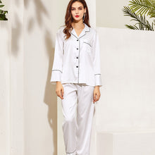 Load image into Gallery viewer, White Satin Pyjama with Long Sleeves and Long Pants for Bride Gift or Birthday Sleepover Pyjamas, Bride Gift, Bridesmaid Pyjamas, Personalised Pjs, Birthday Pyjamas, Various Colours Available
