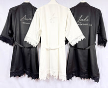 Load image into Gallery viewer, Bridesmaid robes, Bridesmaid Gift, Bridal Robes, Bridal Party Robes, Wedding Robes, Bride Robe, Black Robes, Monochrome Robes, Satin Robes