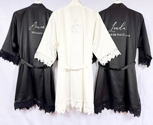 Bridesmaid robes, Bridesmaid Gift, Bridal Robes, Bridal Party Robes, Wedding Robes, Bride Robe, Black Robes, Monochrome Robes, Satin Robes