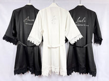 Load image into Gallery viewer, Bridesmaid robes, Bridesmaid Gift, Bridal Robes, Bridal Party Robes, Wedding Robes, Bride Robe, Black Robes, Monochrome Robes, Satin Robes