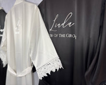 Load image into Gallery viewer, Bridesmaid robes, Bridesmaid Gift, Bridal Robes, Bridal Party Robes, Wedding Robes, Bride Robe, Black Robes, Monochrome Robes, Satin Robes