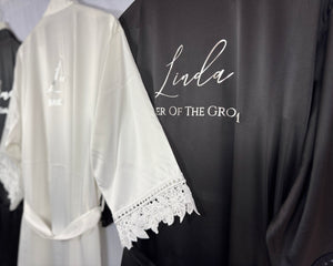 Bridesmaid robes, Bridesmaid Gift, Bridal Robes, Bridal Party Robes, Wedding Robes, Bride Robe, Black Robes, Monochrome Robes, Satin Robes