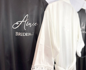 Bridesmaid robes, Bridesmaid Gift, Bridal Robes, Bridal Party Robes, Wedding Robes, Bride Robe, Black Robes, Monochrome Robes, Satin Robes