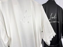 Load image into Gallery viewer, Bridesmaid robes, Bridesmaid Gift, Bridal Robes, Bridal Party Robes, Wedding Robes, Bride Robe, Black Robes, Monochrome Robes, Satin Robes