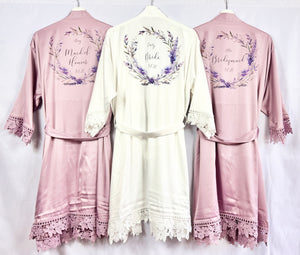 Mauve Bridesmaid Robe, Lavender Bridal Party Robes, Purple Personalised Bride Robe, Bridesmaid Gift, Lilac Satin Wedding Robe Dressing Gown