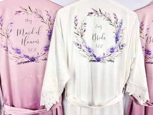 Mauve Bridesmaid Robe, Lavender Bridal Party Robes, Purple Personalised Bride Robe, Bridesmaid Gift, Lilac Satin Wedding Robe Dressing Gown