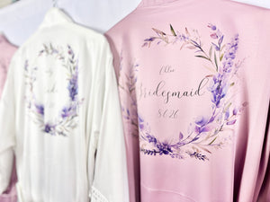 Mauve Bridesmaid Robe, Lavender Bridal Party Robes, Purple Personalised Bride Robe, Bridesmaid Gift, Lilac Satin Wedding Robe Dressing Gown
