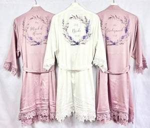 Mauve Bridesmaid Robe, Lavender Bridal Party Robes, Purple Personalised Bride Robe, Bridesmaid Gift, Lilac Satin Wedding Robe Dressing Gown