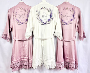 Mauve Bridesmaid Robe, Lavender Bridal Party Robes, Purple Personalised Bride Robe, Bridesmaid Gift, Lilac Satin Wedding Robe Dressing Gown