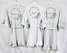 Load image into Gallery viewer, Dusty Blue Bridesmaid Robes, Bridal Robe, Ruffle Robe, Bridal Party Robes, Wedding Robes, Bride Robe, Floral Print Satin Robes Dressing Gown