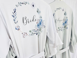 Dusty Blue Bridesmaid Robes, Bridal Robe, Ruffle Robe, Bridal Party Robes, Wedding Robes, Bride Robe, Floral Print Satin Robes Dressing Gown