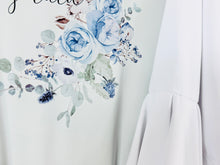 Load image into Gallery viewer, Dusty Blue Bridesmaid Robes, Bridal Robe, Ruffle Robe, Bridal Party Robes, Wedding Robes, Bride Robe, Floral Print Satin Robes Dressing Gown