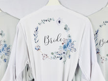 Load image into Gallery viewer, Dusty Blue Bridesmaid Robes, Bridal Robe, Ruffle Robe, Bridal Party Robes, Wedding Robes, Bride Robe, Floral Print Satin Robes Dressing Gown