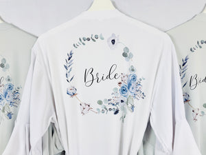 Dusty Blue Bridesmaid Robes, Bridal Robe, Ruffle Robe, Bridal Party Robes, Wedding Robes, Bride Robe, Floral Print Satin Robes Dressing Gown