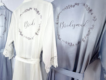 Load image into Gallery viewer, Blue Bridal Party Robes, Personalised robe, Maid of Honour Dressing gown, Bridesmaid Robes, Mother of the Bride Satin Robes, Dusty Blue Robe