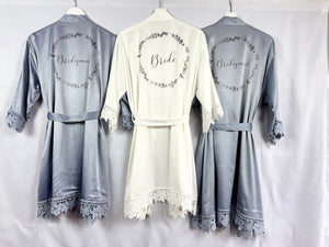 Blue Bridal Party Robes, Personalised robe, Maid of Honour Dressing gown, Bridesmaid Robes, Mother of the Bride Satin Robes, Dusty Blue Robe