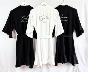 Black Bridesmaid Robes, Ruffle Robe, Bride Robe, Bridesmaid Gift, Wedding Robes, Bride Robe, Bridal Party Robes, Wedding Dressing Gown Gift