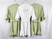 Load image into Gallery viewer, Sage Green Ruffle Bridesmaid Robes, Ruffle Robe, Bridal Robe, Bridesmaid Gift, Wedding Robes, Bride Robe, Bridal Party Robes, Green Robes