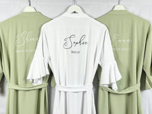 Load image into Gallery viewer, Sage Green Ruffle Bridesmaid Robes, Ruffle Robe, Bridal Robe, Bridesmaid Gift, Wedding Robes, Bride Robe, Bridal Party Robes, Green Robes