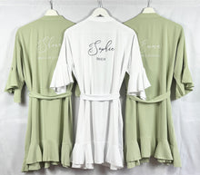 Load image into Gallery viewer, Sage Green Ruffle Bridesmaid Robes, Ruffle Robe, Bridal Robe, Bridesmaid Gift, Wedding Robes, Bride Robe, Bridal Party Robes, Green Robes