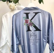 Load image into Gallery viewer, Dusty Blue Satin Bridesmaid Robes, Bridesmaid Gifts, Bride to be Gift, Bride Robe, Bridal Robes, Wedding Robes, Wedding Dressing Gown