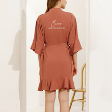 Load image into Gallery viewer, Terracotta Bridal Robes, Ruffle Robe, Rust Bridesmaid Robe,Bridesmaid Gift,Wedding Robes, Bride Robe, Bridal Party Robes, Burnt Orange Robe