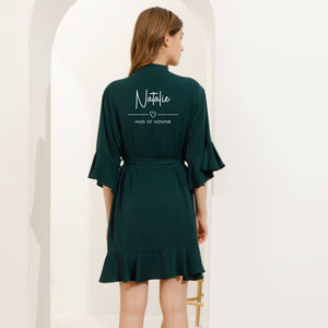 Sage Green Bridal Robes with Ruffle Edging for Bridesmaid Gift and Bridal Showers