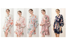 Load image into Gallery viewer, Navy Floral Print Ruffle Wedding Robes, Bridesmaid Robes Ruffle Robe, Bridal Robe, Bridesmaid Gift, Bride Robe, Bridal Party Robes