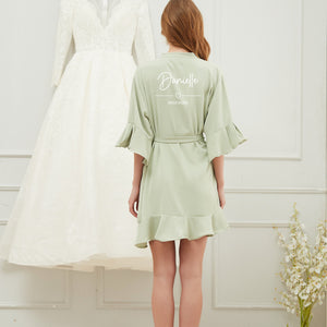 Sage Green Bridal Robes with Ruffle Edging for Bridesmaid Gift and Bridal Showers