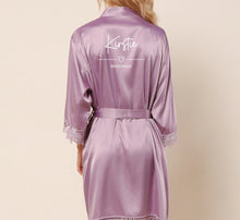 Load image into Gallery viewer, Personalised Large Name Bridal Robe Set Satin &amp; Lace Wedding Robes Bride and Party Bridesmaids Bachelorette Squad Silky Soft Champagne