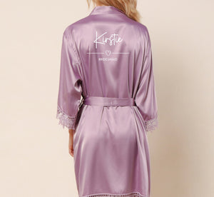 Personalised Large Name Bridal Robe Set Satin & Lace Wedding Robes Bride and Party Bridesmaids Bachelorette Squad Silky Soft Champagne