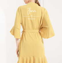 Load image into Gallery viewer, Lemon Bridal Robes,Ruffle Bridesmaid Robes, Ruffle Robe, Bridesmaid Gift, Wedding Robes,Bride Robe,Bridal Party Robes,Sunflower Yellow Robes