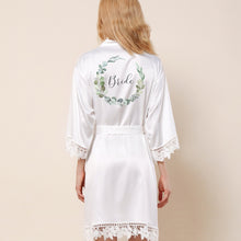 Load image into Gallery viewer, Personalised Bridesmaid Robes, Bridesmaid Gift, Eucalyptus Bridal Robes, Sage Green Bridal Party Robes, Satin Wedding Robes, Bride Robe