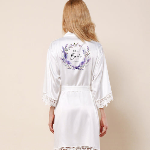 Personalised Bride Robe, Bridesmaid Robe, Bridesmaid Gift, Bridal Robe, Bridal Party Satin Wedding Robe, Lavender Lilac Purple Dressing Gown