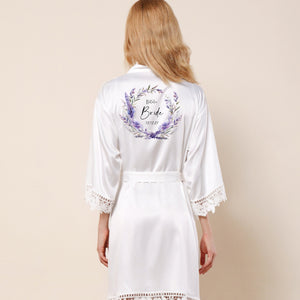 Personalised Bride Robe, Bridesmaid Robe, Bridesmaid Gift, Bridal Robe, Bridal Party Satin Wedding Robe, Lavender Lilac Purple Dressing Gown