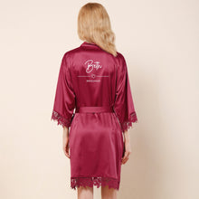 Load image into Gallery viewer, Personalised Large Name Bridal Robe Set Satin &amp; Lace Wedding Robes Bride and Party Bridesmaids Bachelorette Squad Silky Soft Champagne