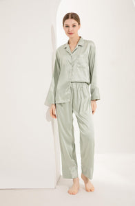 Agave Bridesmaid Pyjamas, Personalised Pjs, Bridal Pajamas, Long Sleeve Long Pants Satin Pyjamas