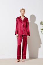 Load image into Gallery viewer, Burgundy Personalised Pyjamas, Birthday Pjs, Bridal Pajamas, Christmas Gift, Long Sleeve Long Pants Satin Pyjamas